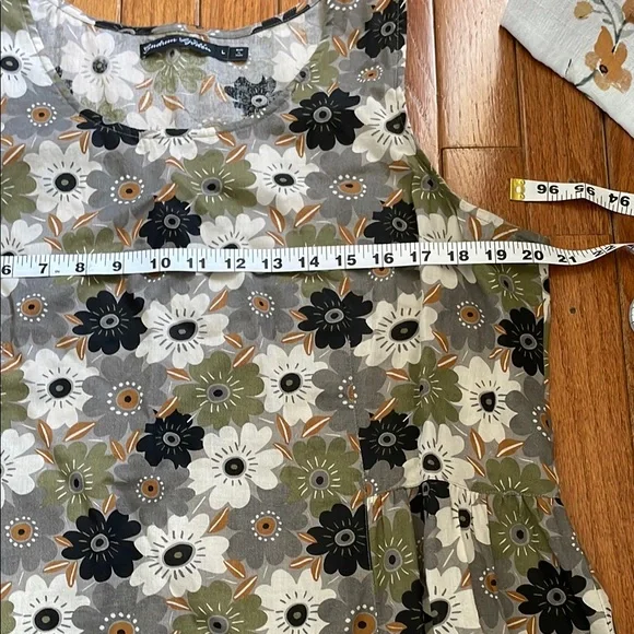 Gray/Cream/Green 100% Cotton Gudrun Sjoden Sleeveless Dress Sz L - Picture 4 of 8